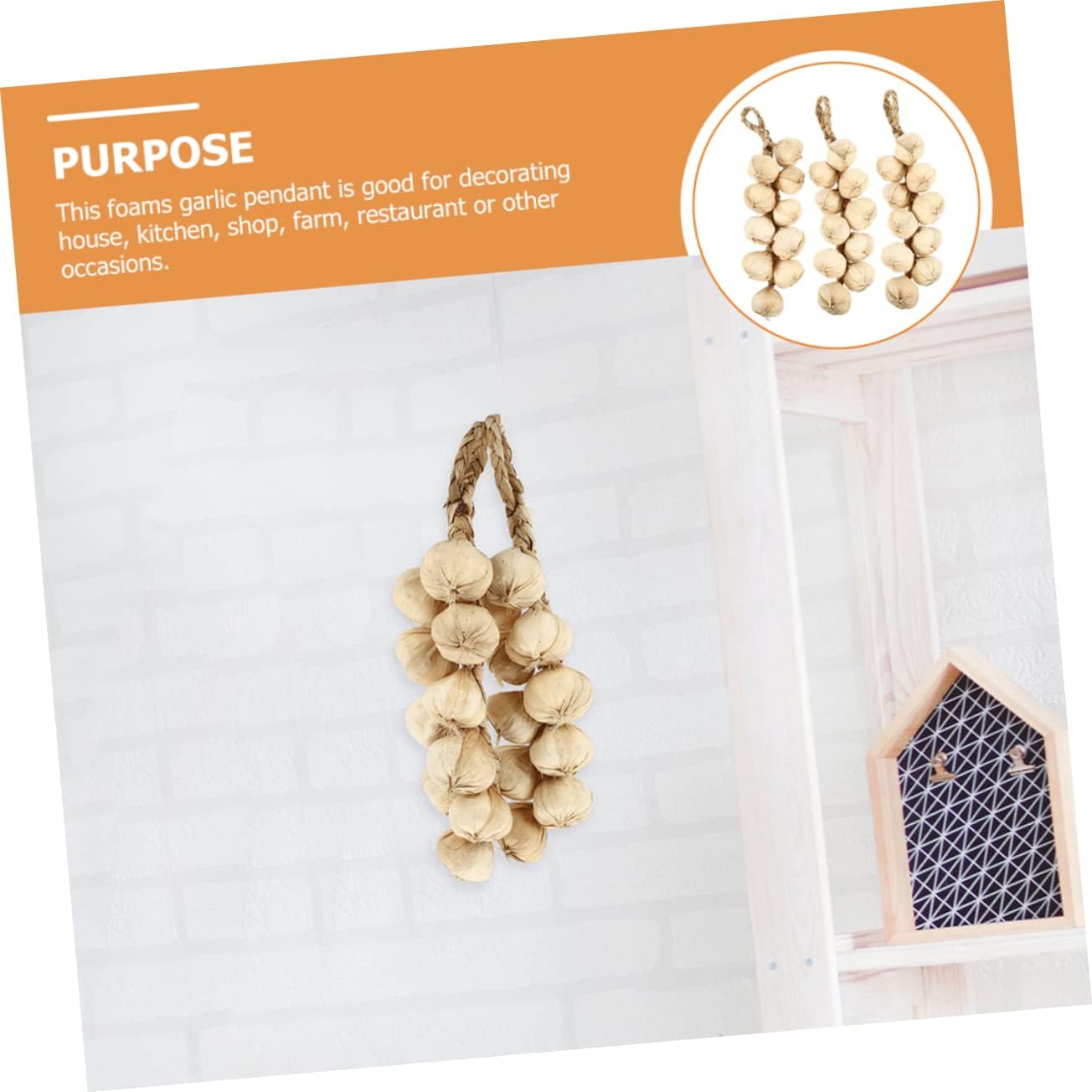 3pcs Artificial Garlic Garland Realistic Kitchen Decor