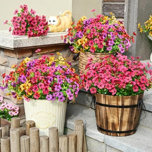 Waipfaru Artificial Flowers Outdoor Set 12 Bundles UV Resistant