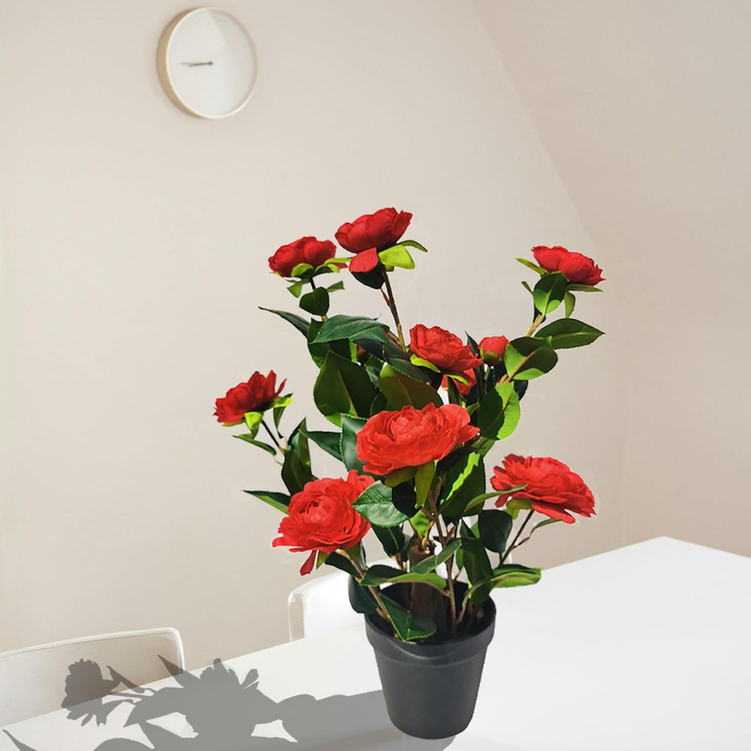 16 Inch Artificial Camellia Tree with 9 Large Blooms and 3 Small Blooms