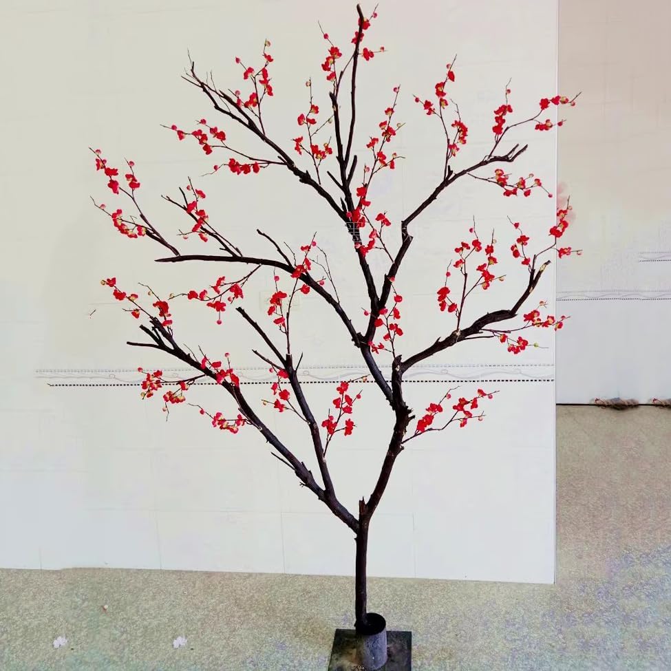 Red Artificial Plum Blossom Tree 1x08m for Home Hotel Restaurant