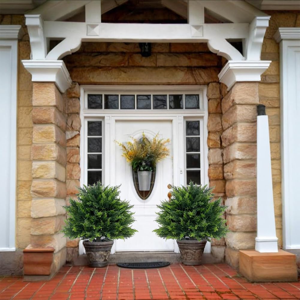 2 Pack Artificial Cypress Topiary Trees with Spike
