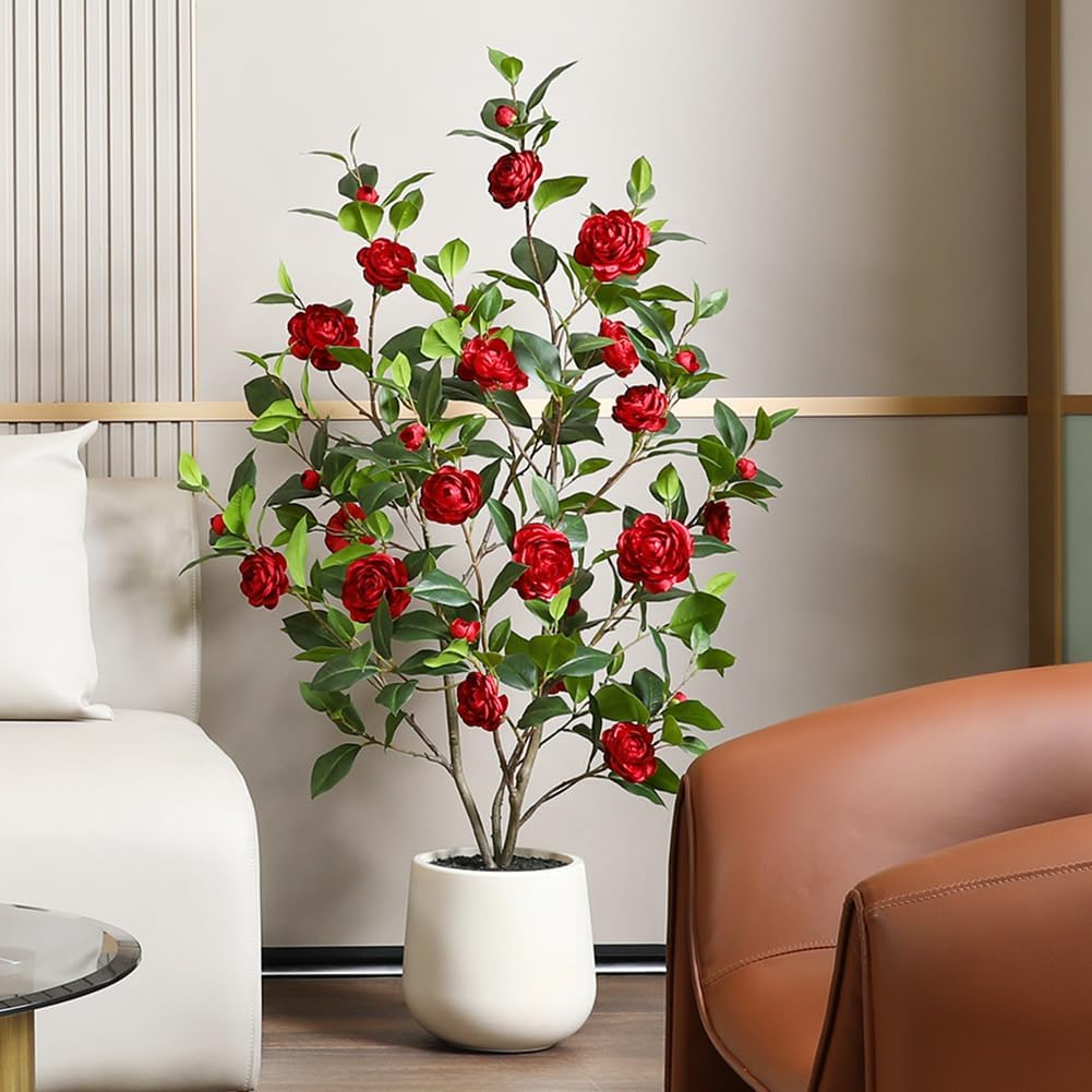 OAKRED 48 Inch Artificial Camellia Tree with Planter
