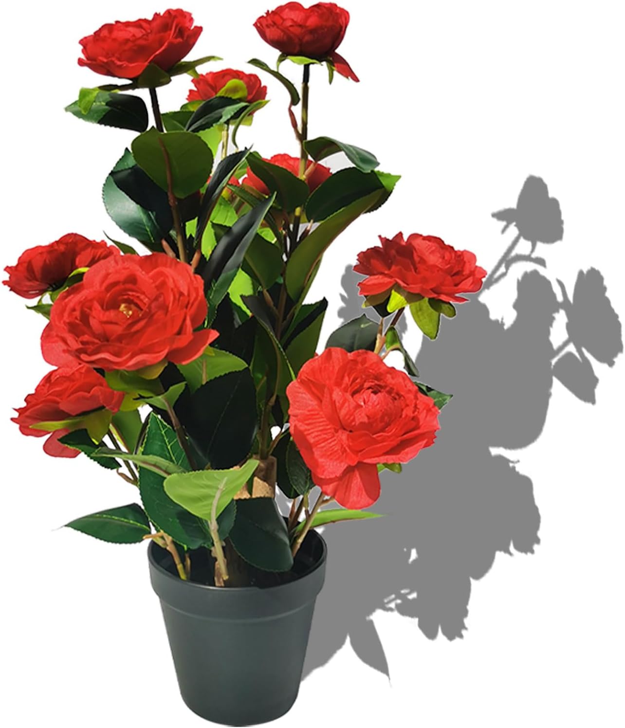 16 Inch Artificial Camellia Tree with 9 Large Blooms and 3 Small Blooms