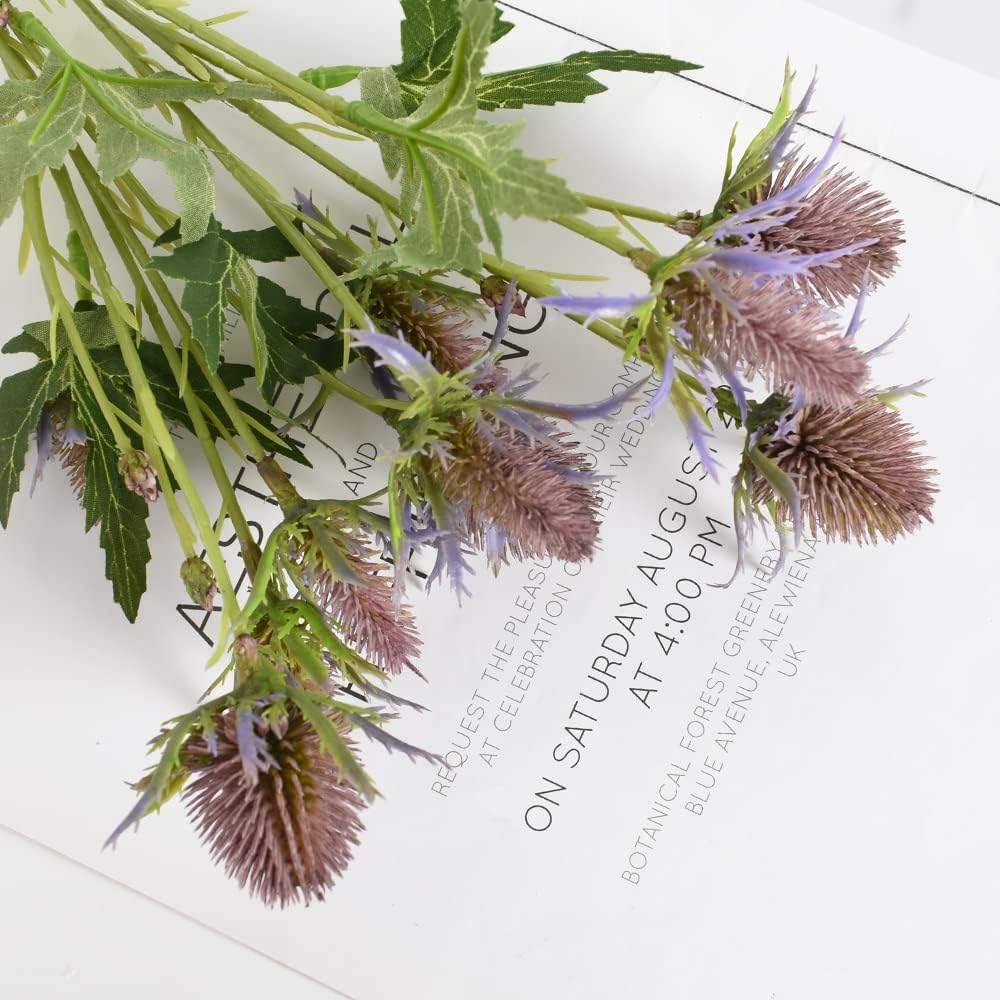HUIANER 2 Stems Artificial Thistle Flowers Purple