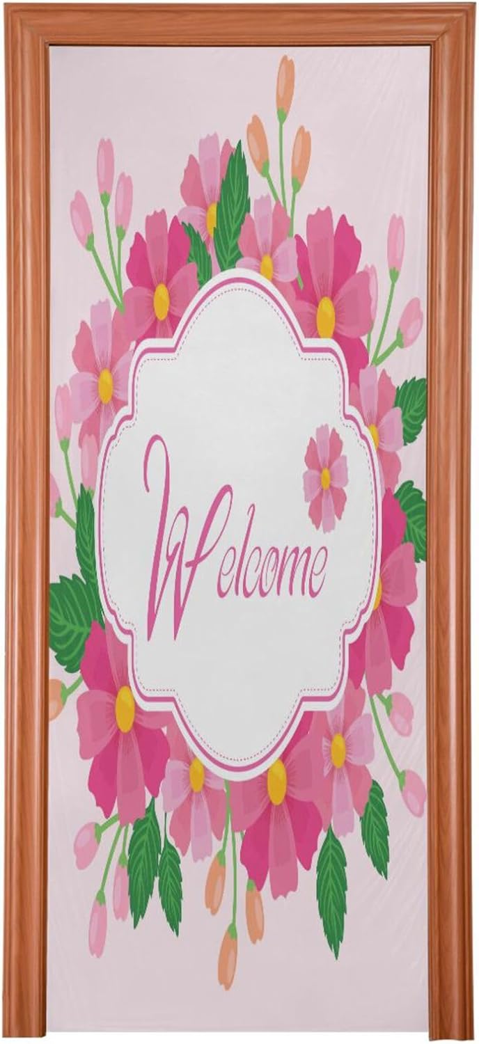 Susiyo Hello Spring Pink Halloween Door Cover 32x79 in