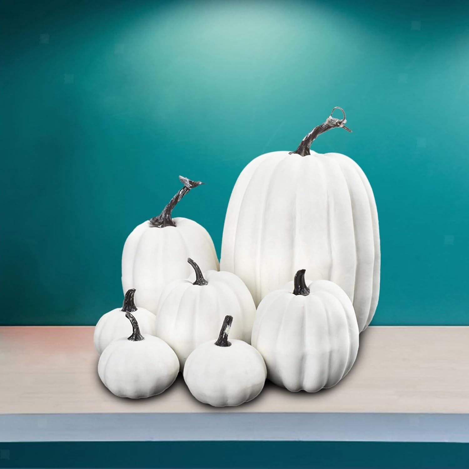 HELLORSO 7Pcs Artificial Cream Pumpkins Fall Decor