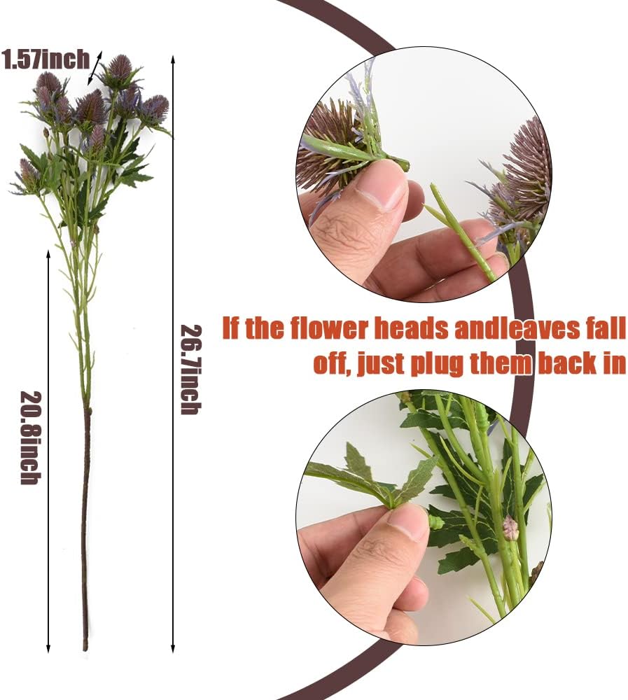 HUIANER 2 Stems Artificial Thistle Flowers Purple