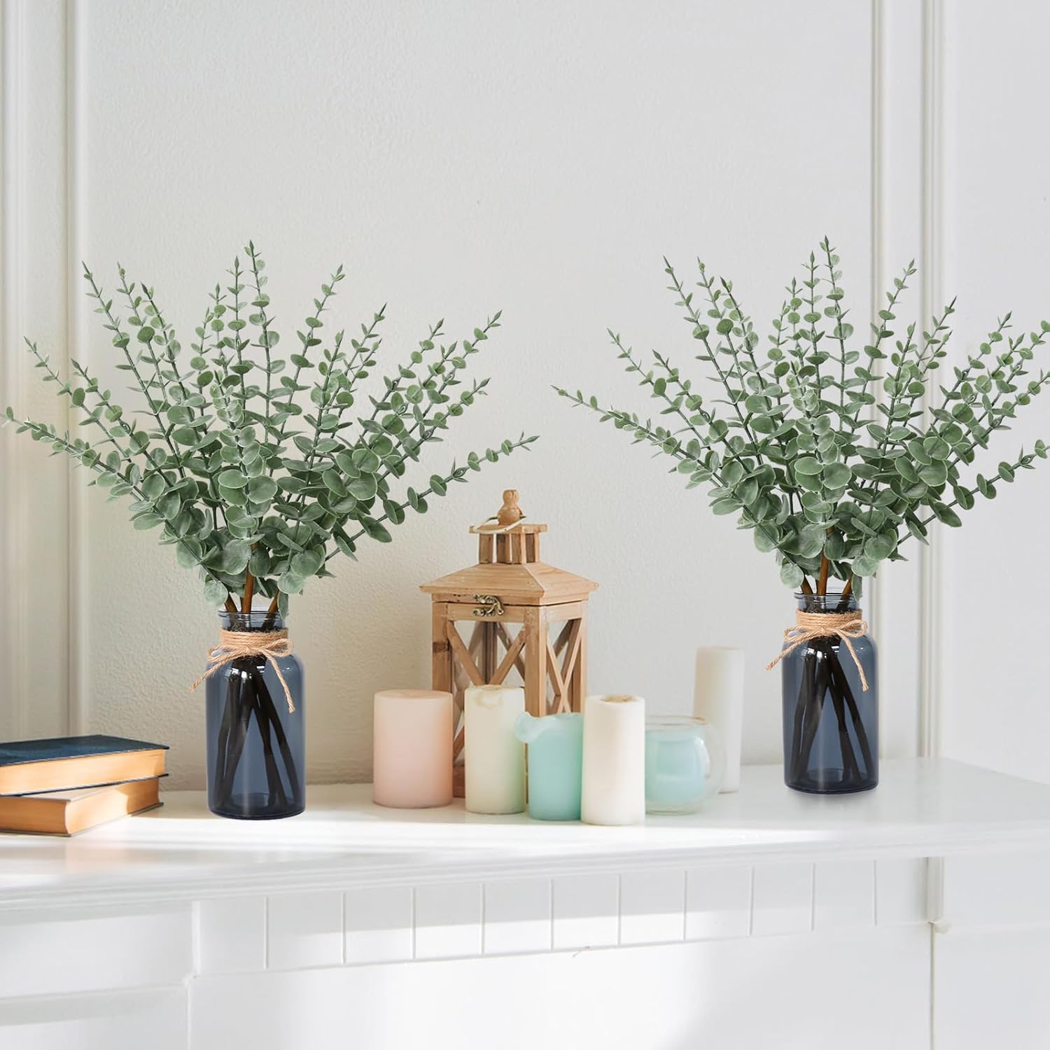 Leftover 188 Inch Artificial Eucalyptus in Black Glass Vase