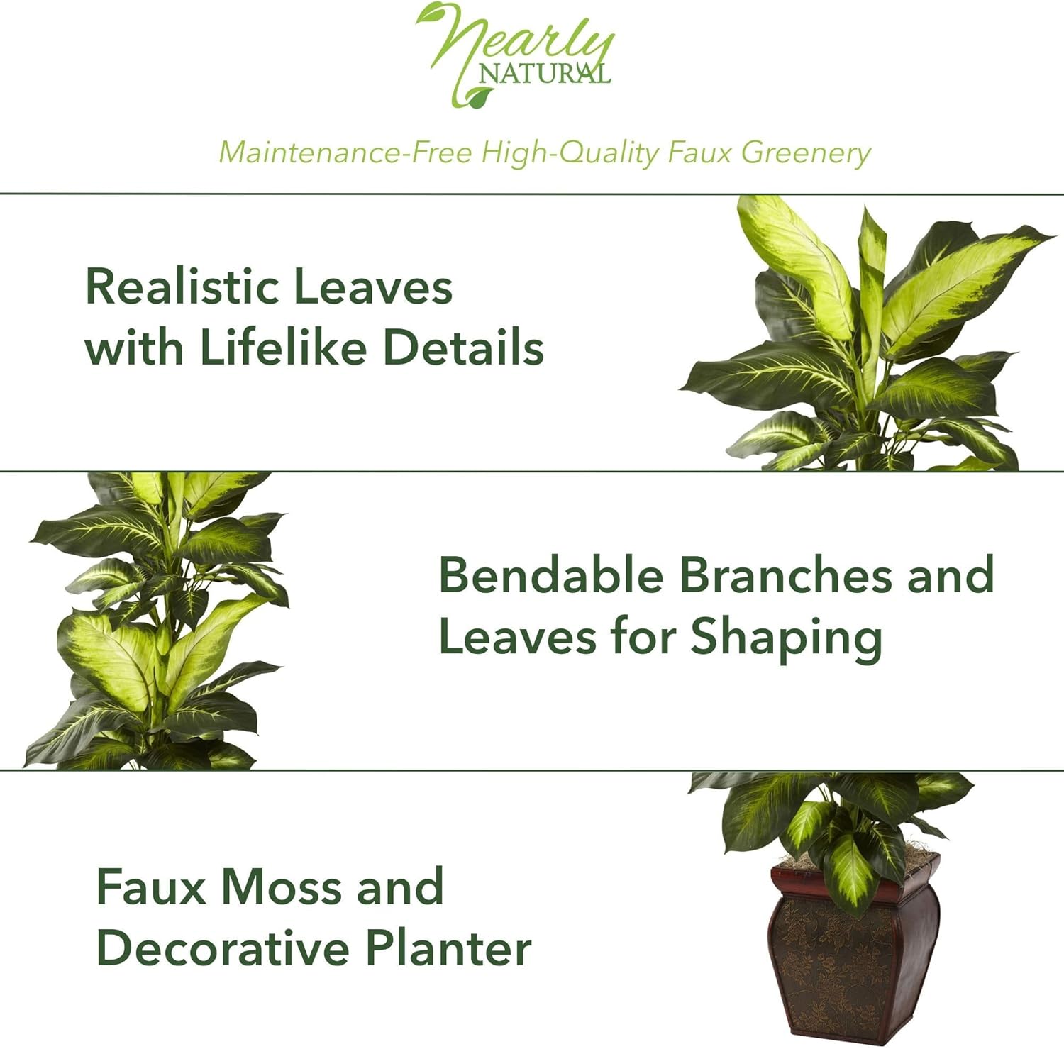 Nearly Natural Golden Dieffenbachia Artificial Plant with Decorative Planter