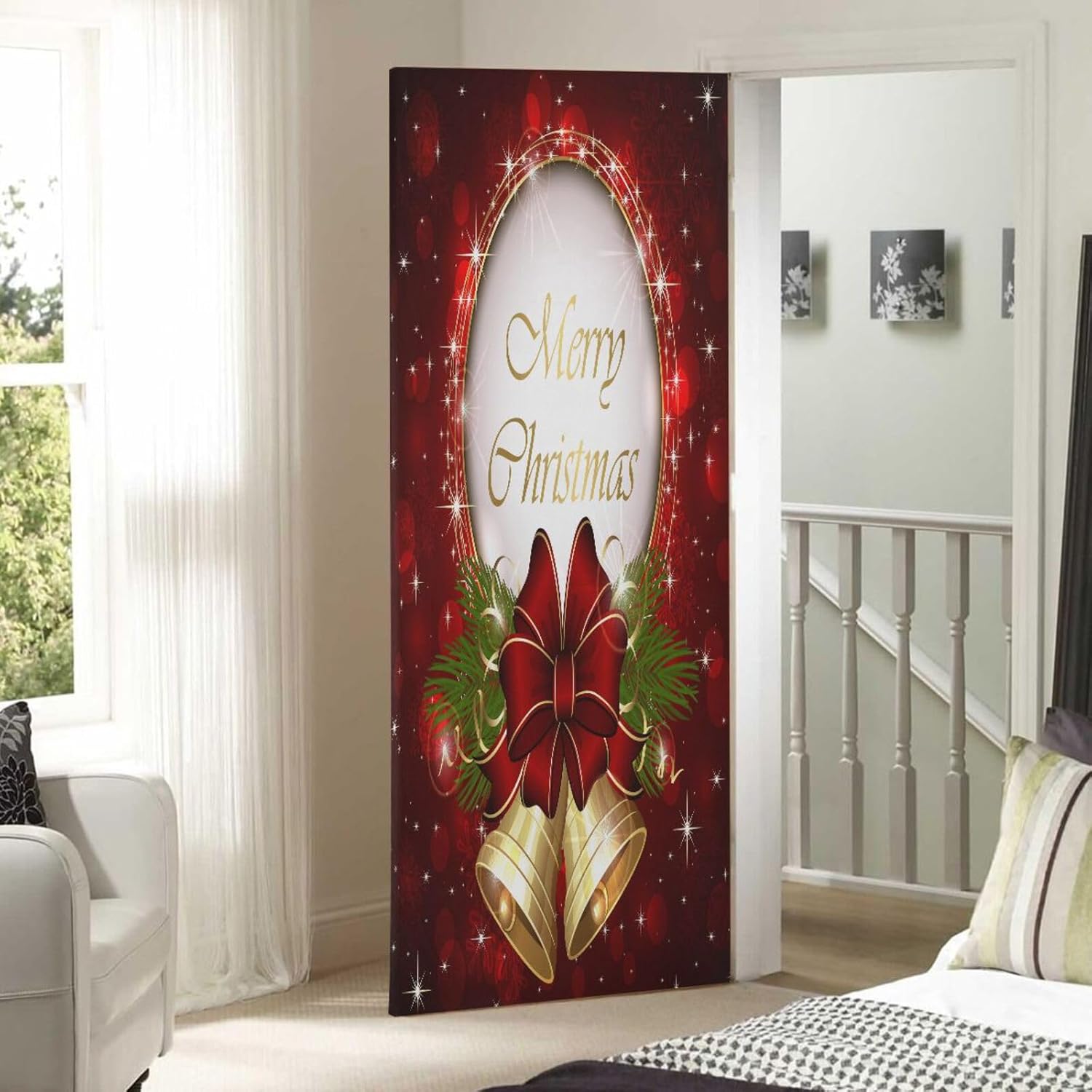 Susiyo Bells Bow Snowflakes Halloween Door Cover
