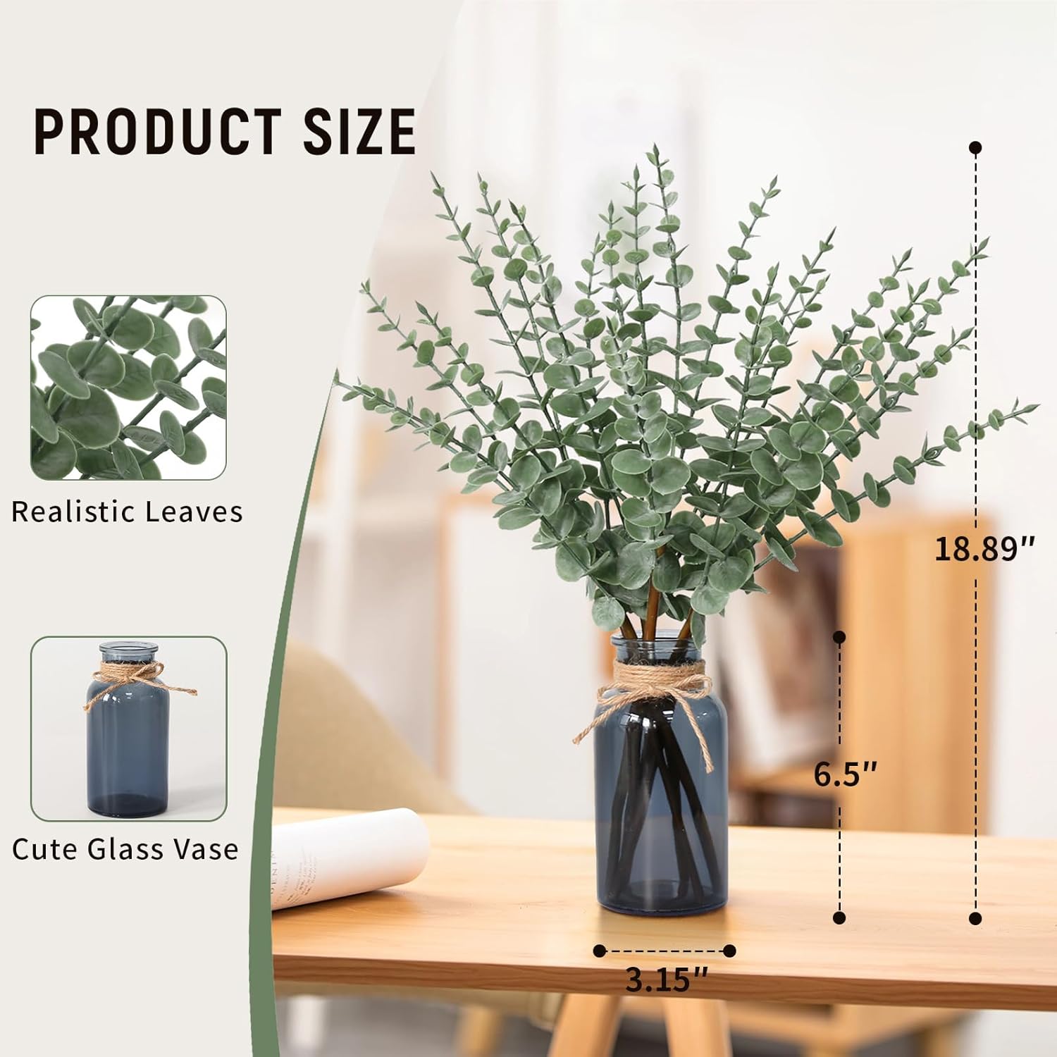 Leftover 188 Inch Artificial Eucalyptus in Black Glass Vase