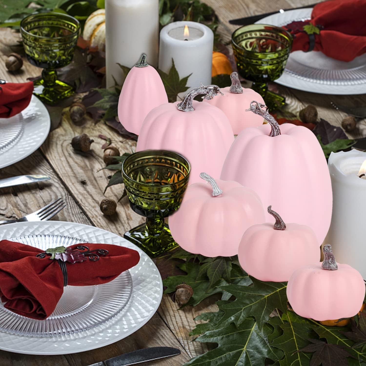 FOIMAS 8pcs Pink Artificial Pumpkins Fall Decor
