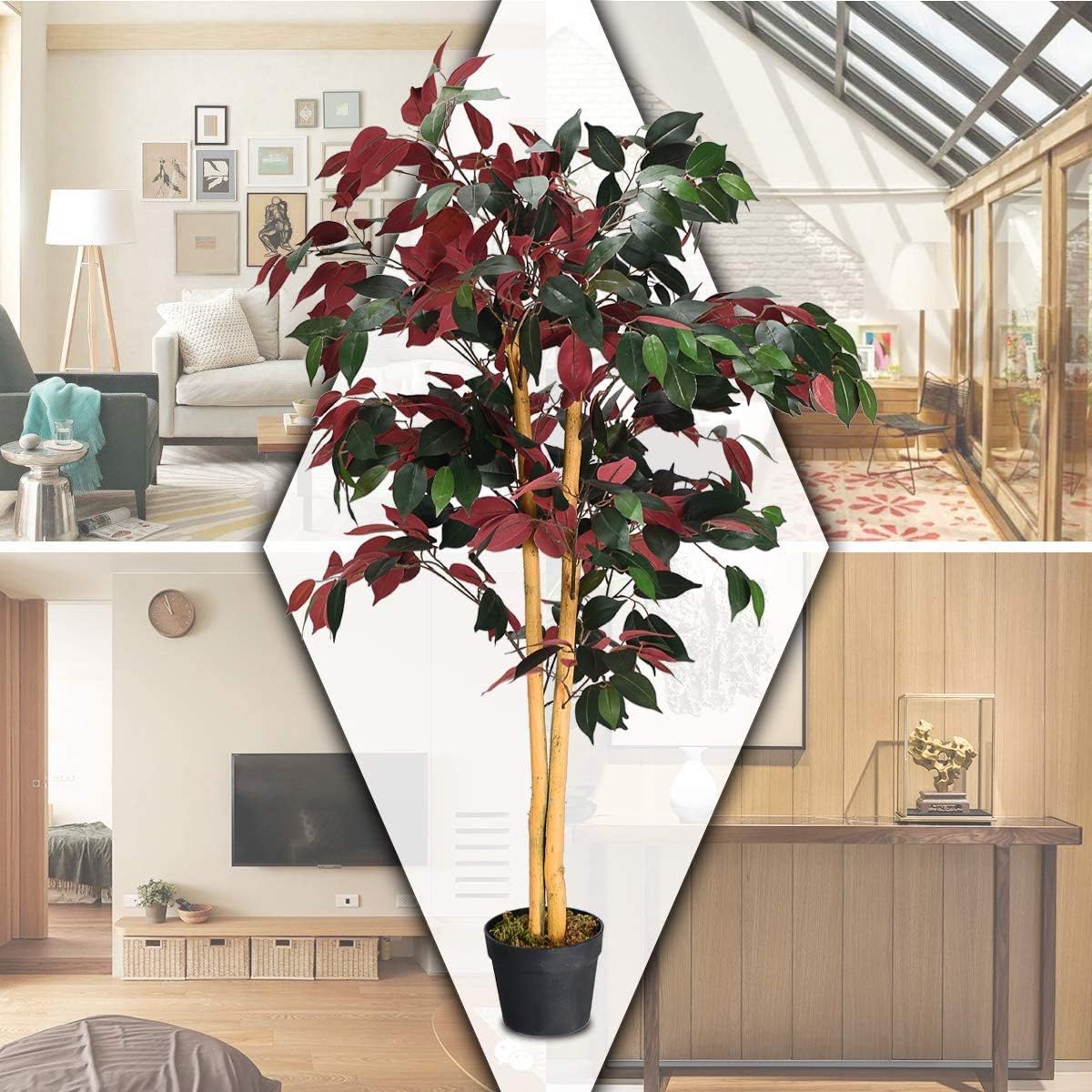 LDAILY LUARANE 4ft Artificial Ficus Tree with Cement Pot