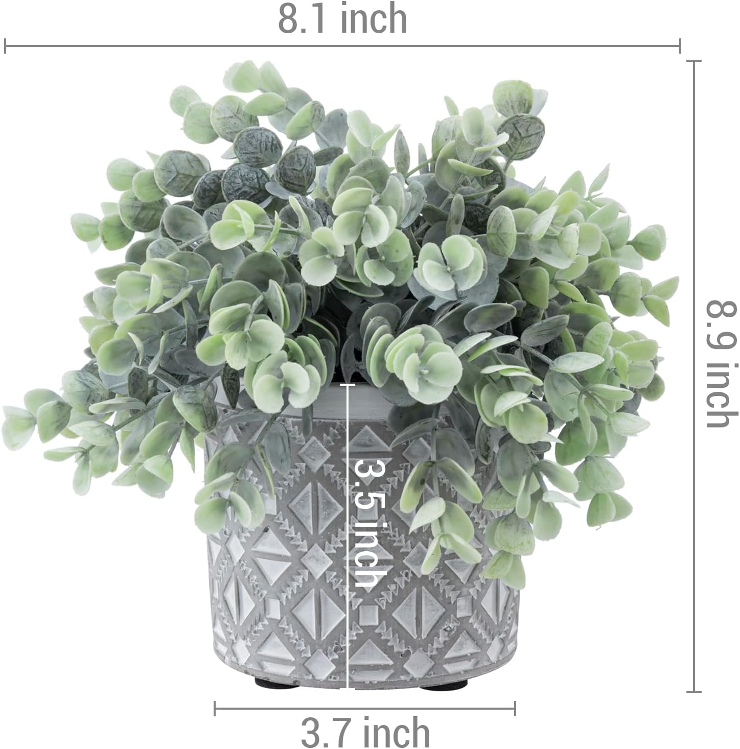 MyGift Artificial Eucalyptus Plant in Modern Gray Concrete Pot with Geometric Design