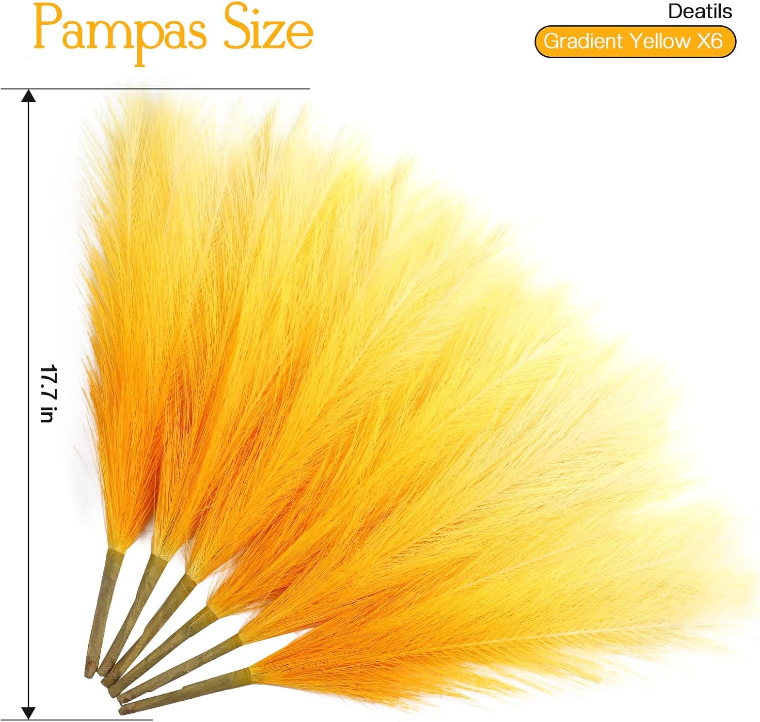 Gradient Yellow Artificial Pampas Grass Decor 177 Inch 6pcs