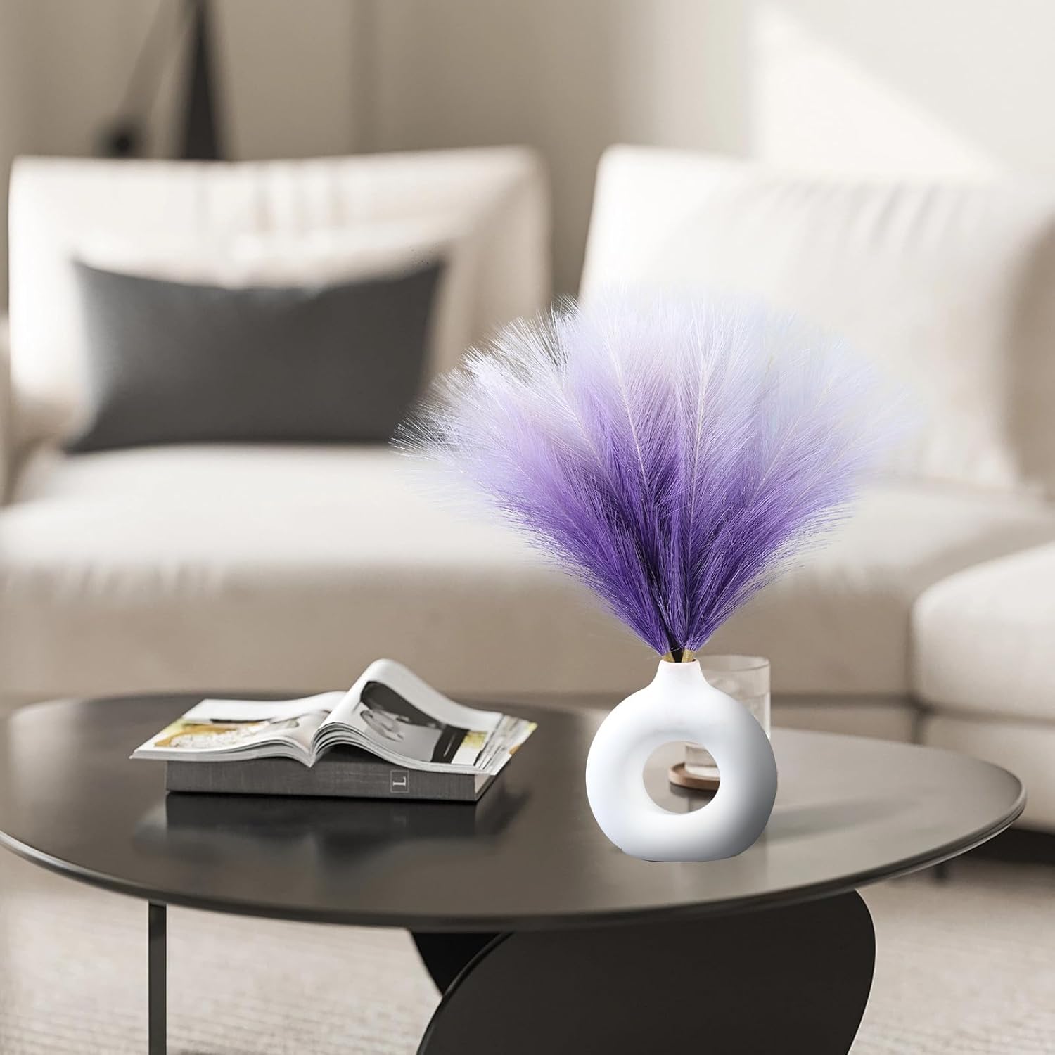 Faux Pampas Grass Decor 177 Inch 6pcs Gradient Purple