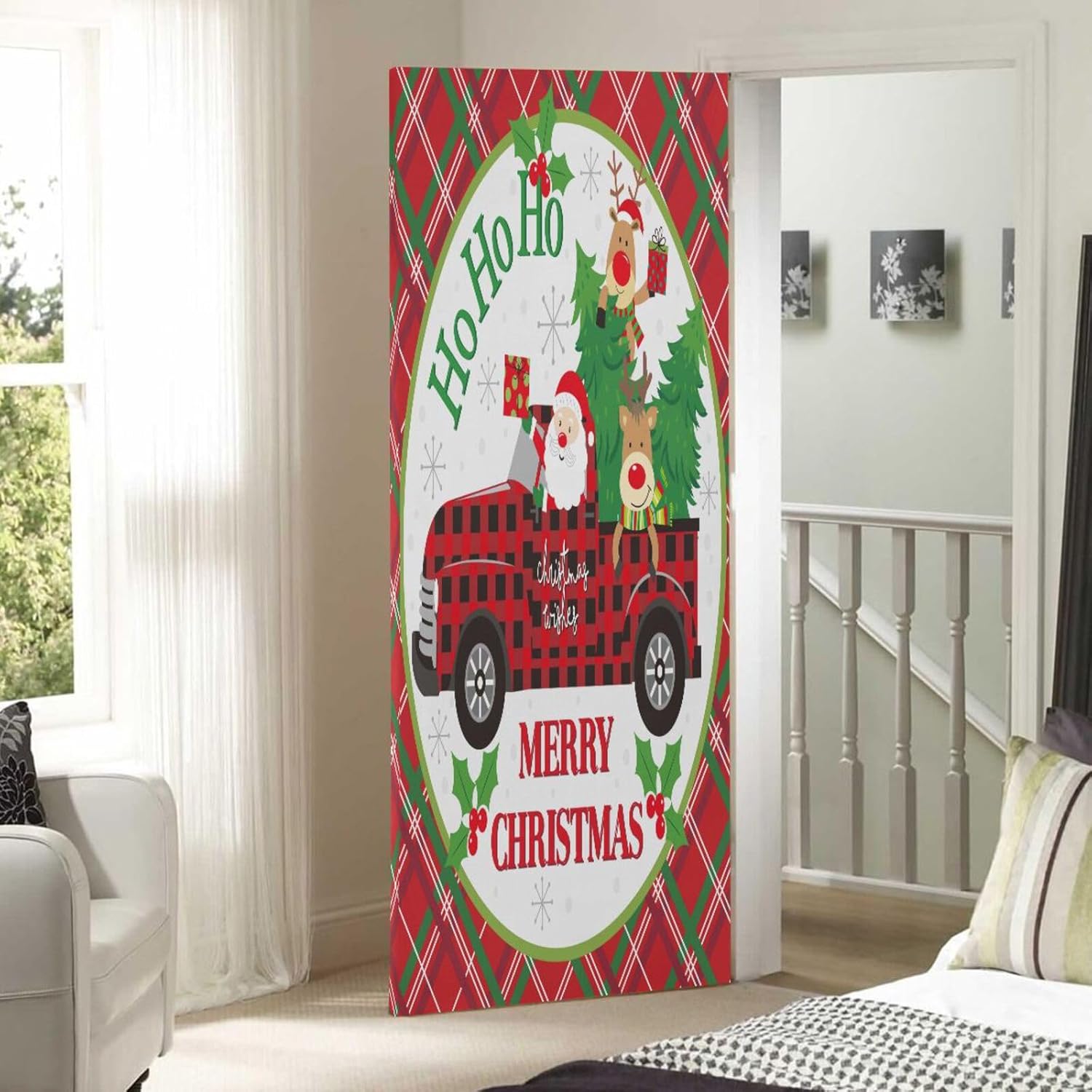 Susiyo Christmas Door Cover with Elastic Bands 32x79 In