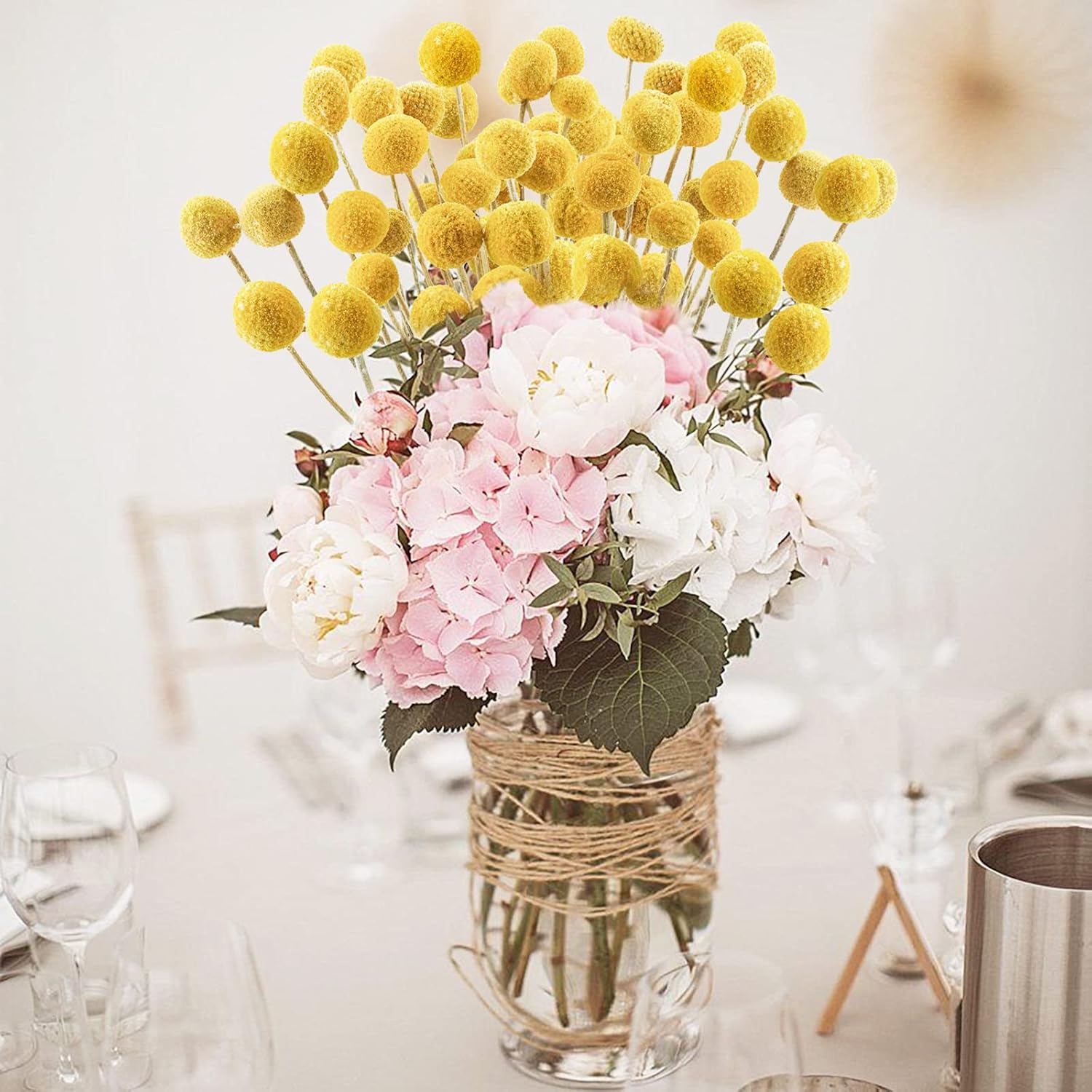 Uieke 30 Pcs Yellow Dried Billy Balls Flowers Bouquet