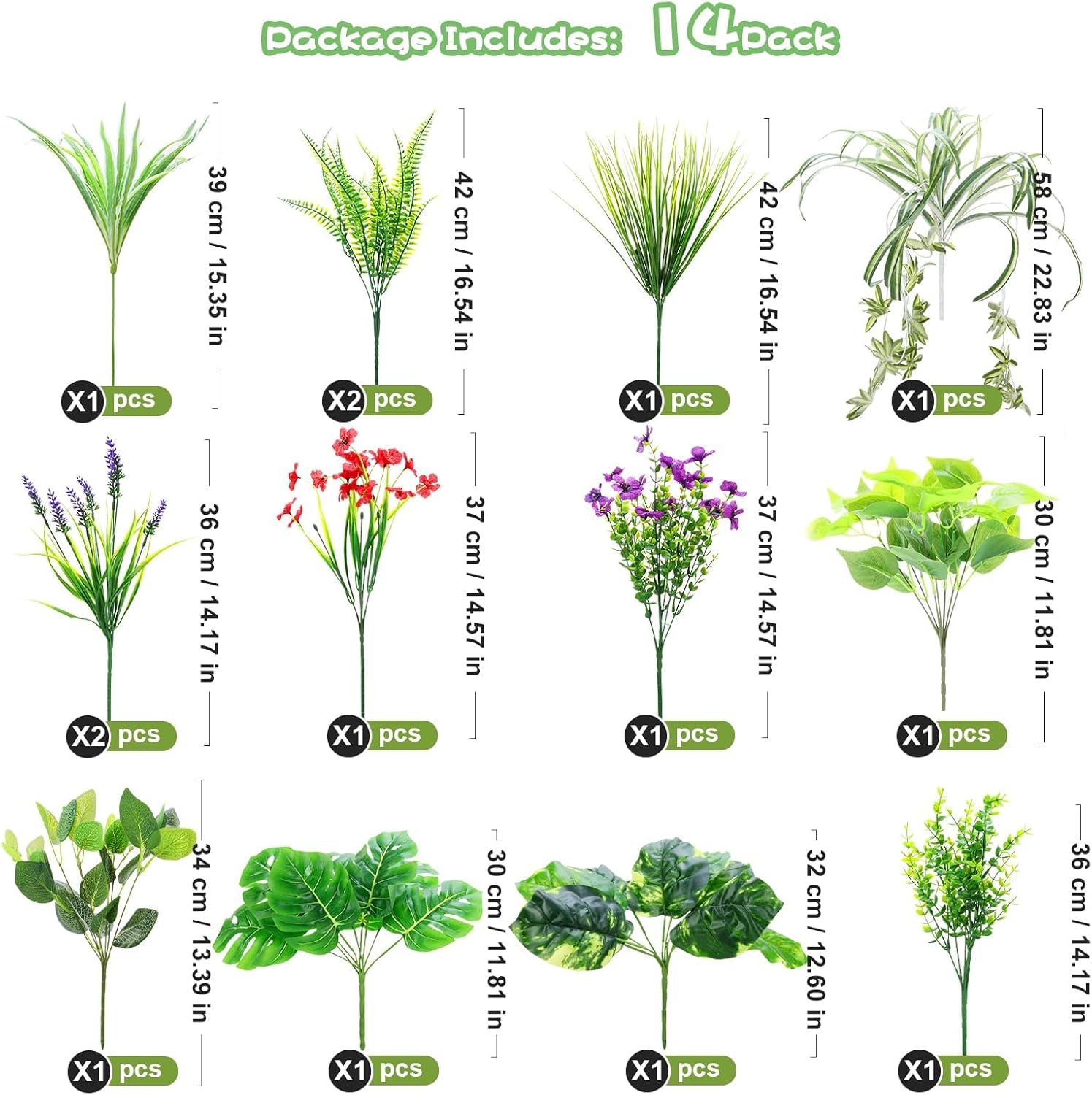 14 Bundles Artificial Plants Outdoor Greenery