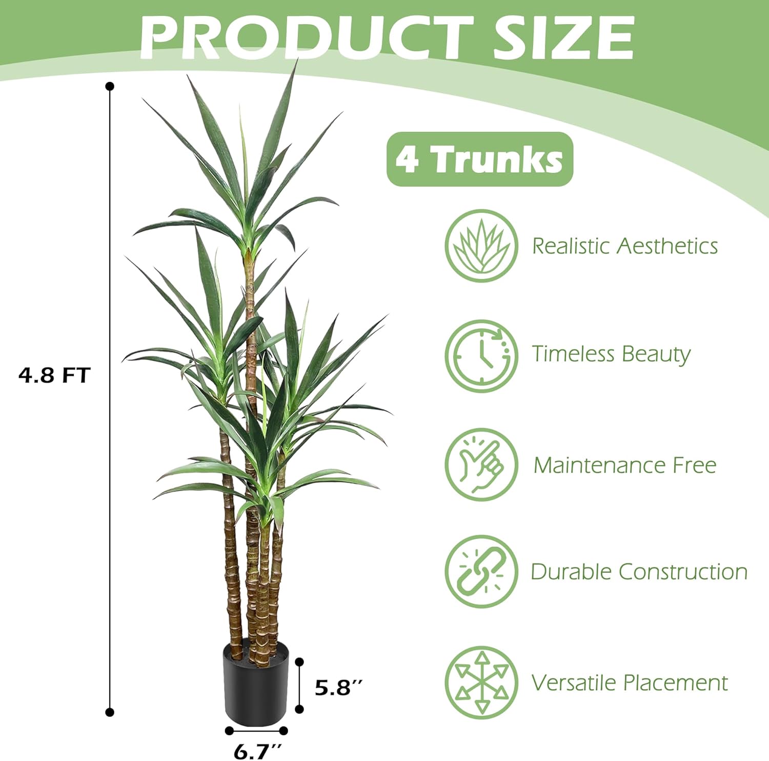 Koretech Artificial Trees 48ft Faux Agave Plants 4 Trunks with Pot