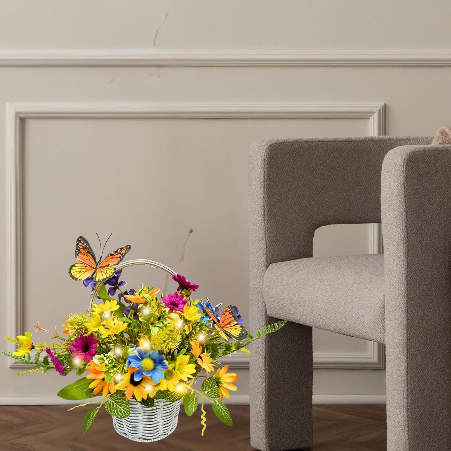 Spring Summer Floral Arrangement Centerpiece with LED Lights