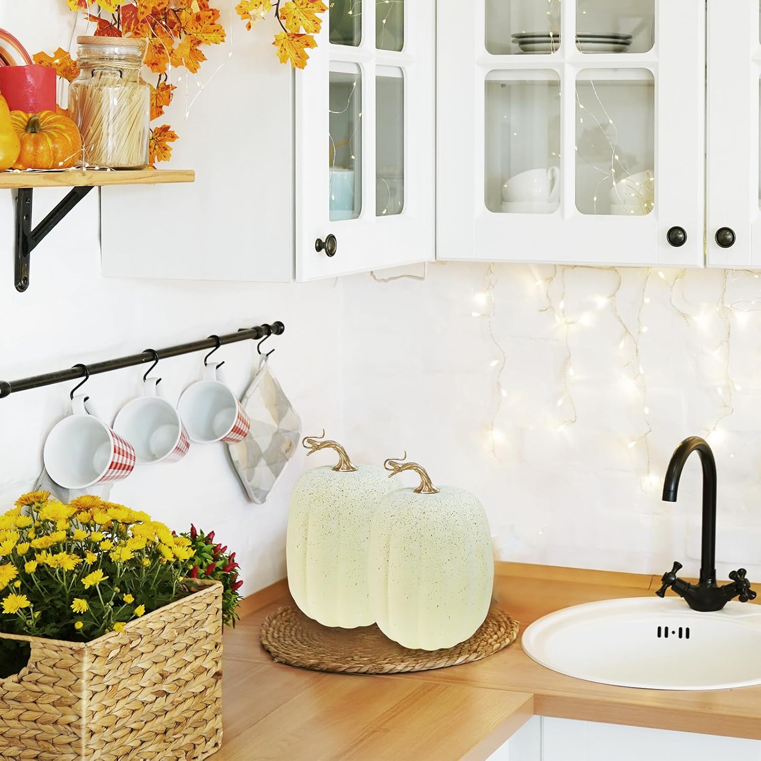 Winlyn 2 Pcs Large Artificial Pumpkins Fall Decor