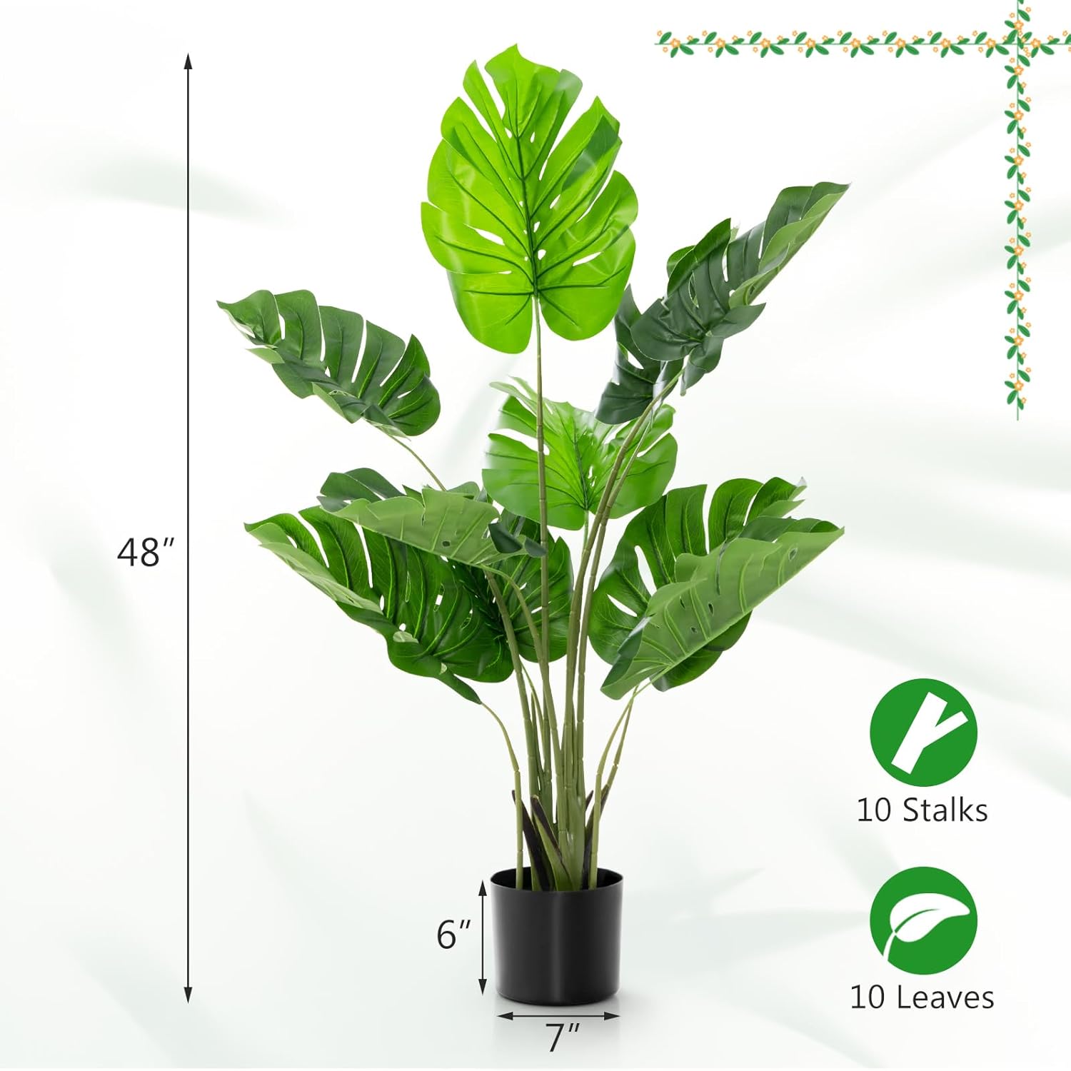 Goplus Artificial Monstera Deliciosa Plant 4ft Tall Fake Tropical Tree