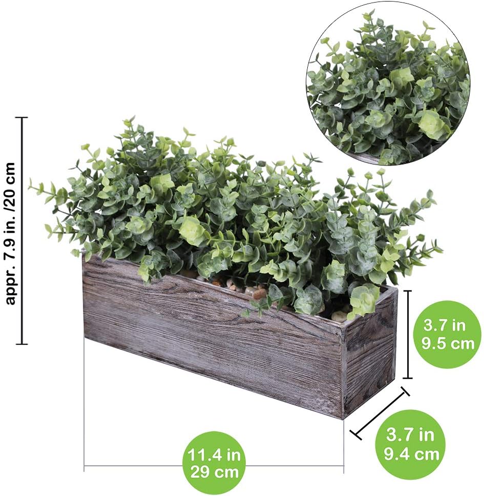 Winlyn Faux Eucalyptus Plants in Rustic Rectangular Wood Planter Box