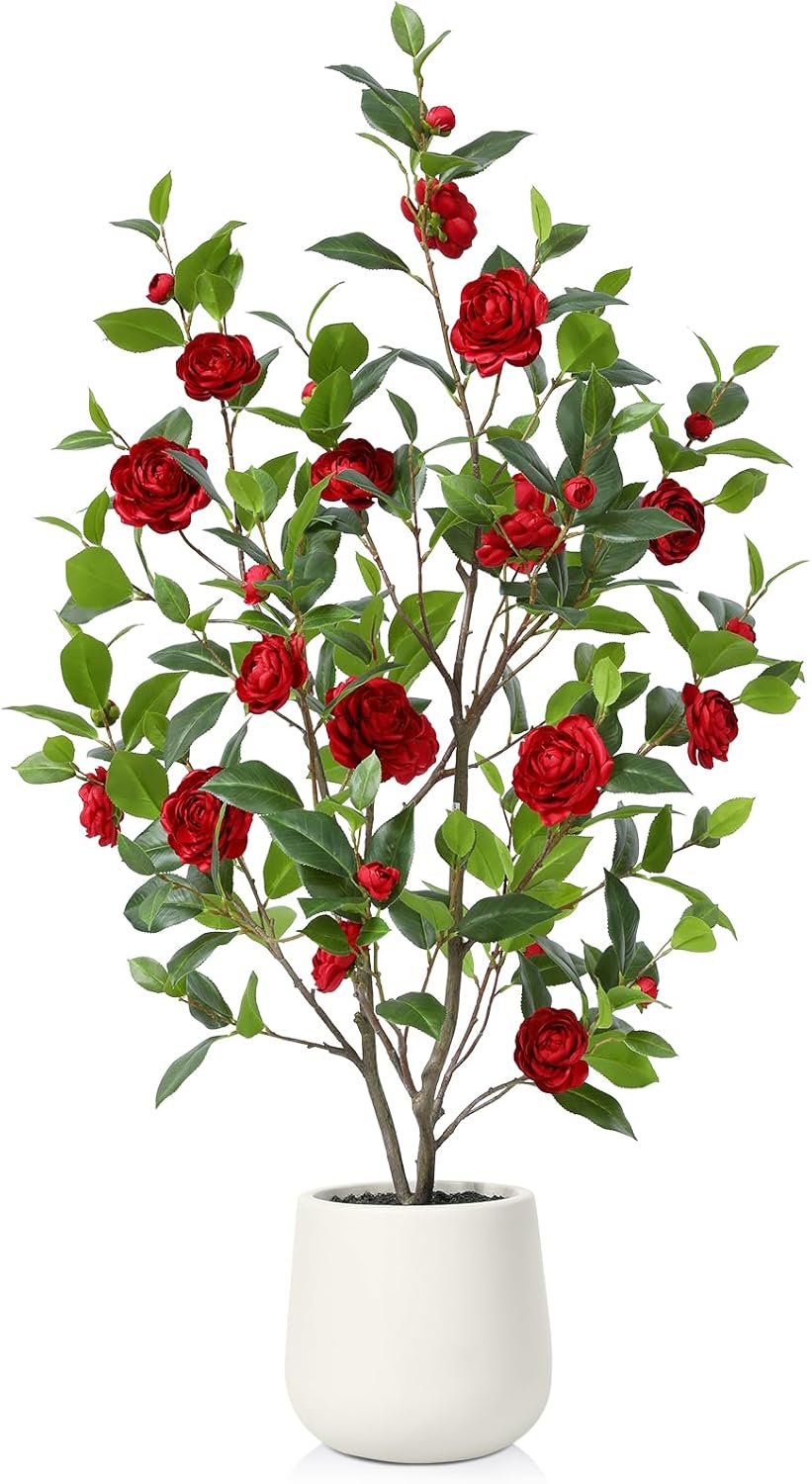OAKRED 48 Inch Artificial Camellia Tree with Planter
