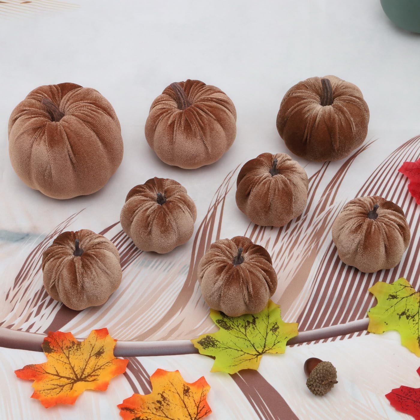 Woration 8pcs Velvet Pumpkin Fall Decor Set