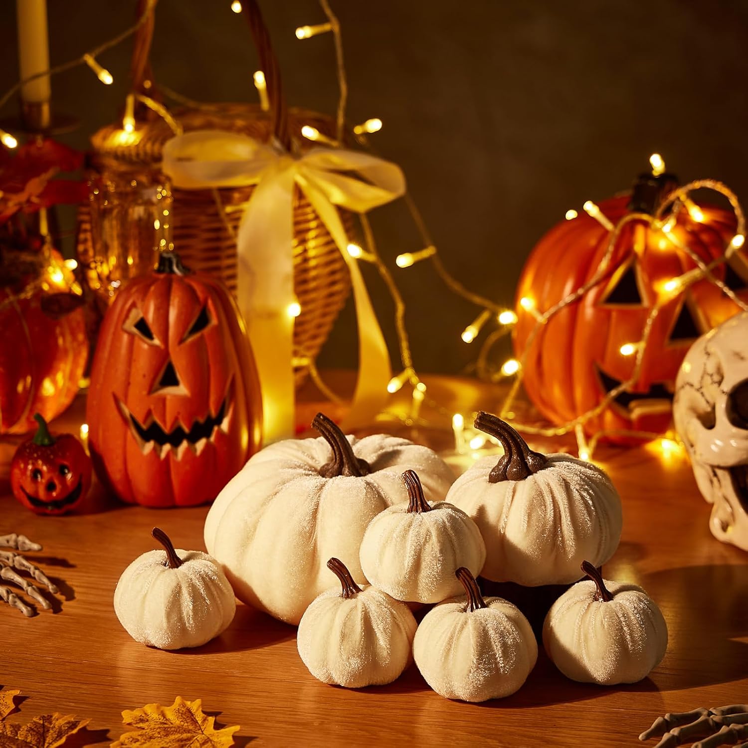 7 Pcs Flannel Velvet Foam Artificial Pumpkins Fall Decor