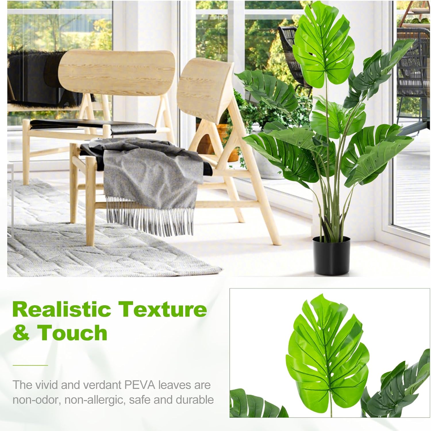 Goplus Artificial Monstera Deliciosa Plant 4ft Tall Fake Tropical Tree