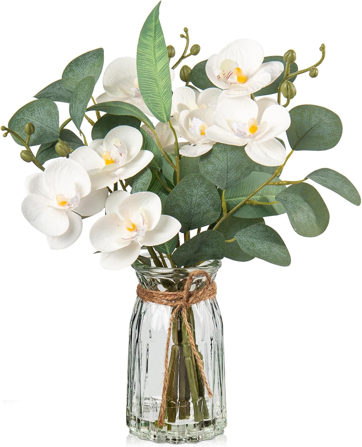 White Orchids Artificial Flowers with Vase