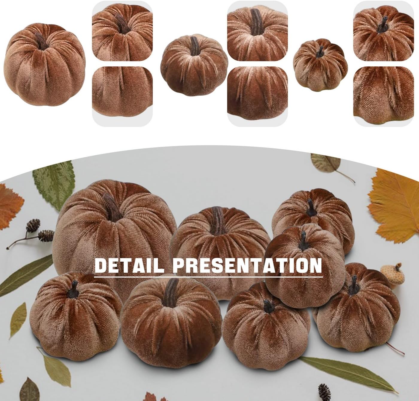Woration 8pcs Velvet Pumpkin Fall Decor Set
