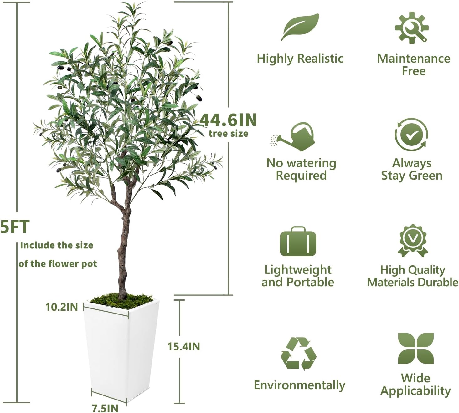 Olive Trees Artificial Indoor 5ft Decor Tree with Pot