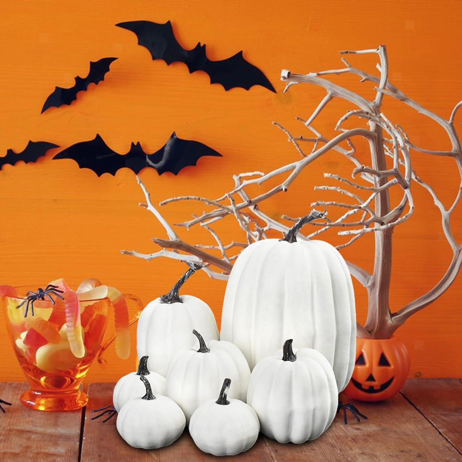 HELLORSO 7Pcs Artificial Cream Pumpkins Fall Decor