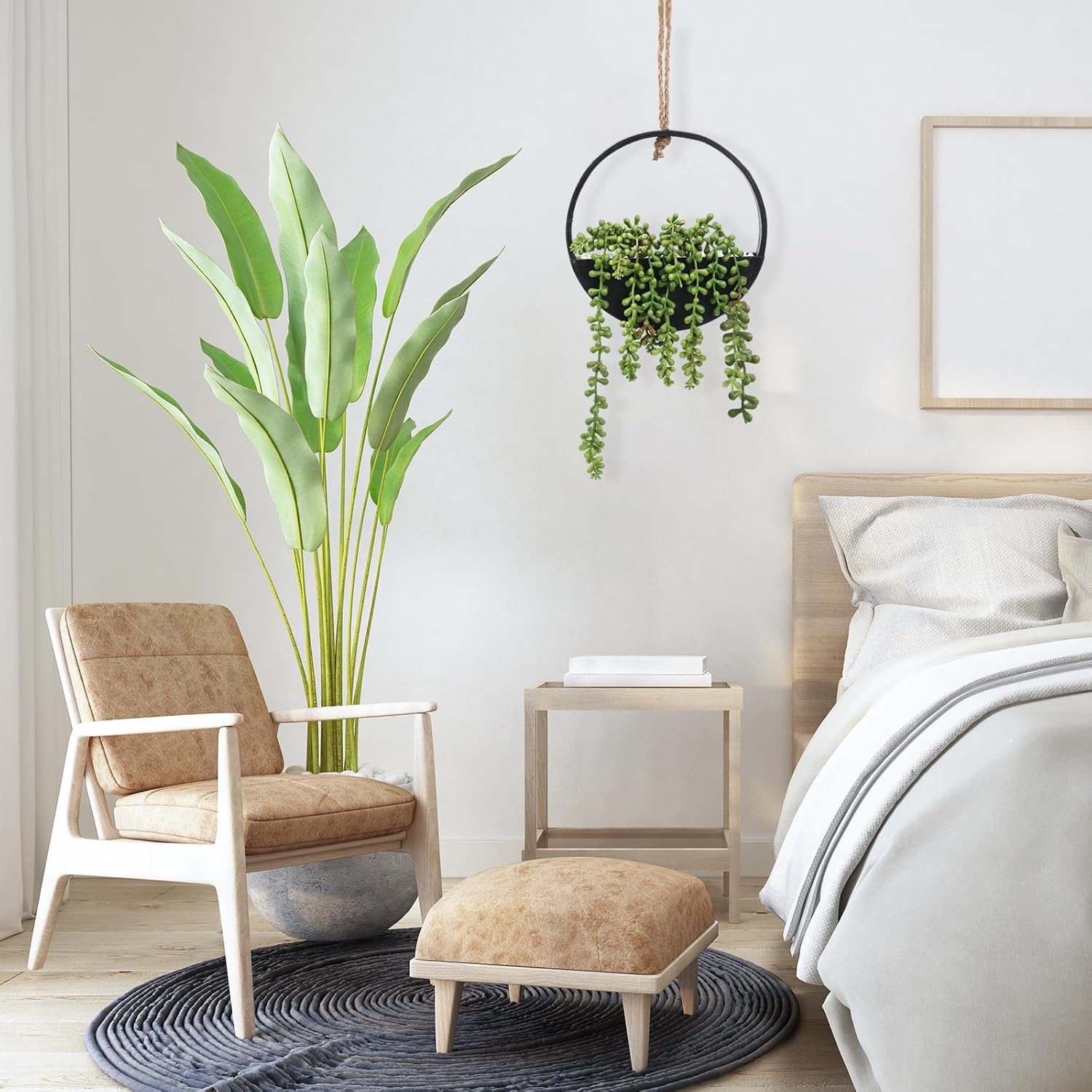 CEWOR 2pcs Artificial Hanging Succulent Plants Black Boho Wall Decor
