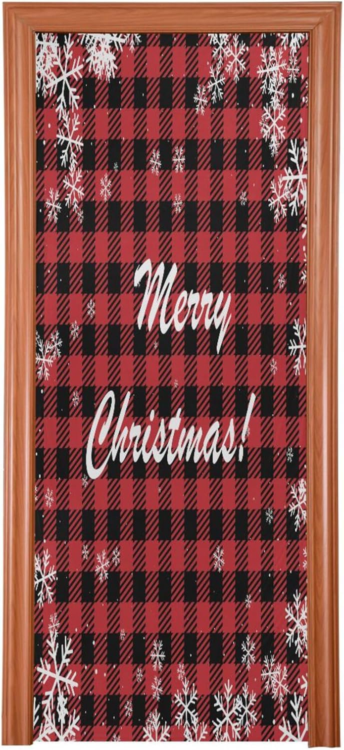 Susiyo Christmas Snowflakes Buffalo Plaid Door Cover 32x79 in