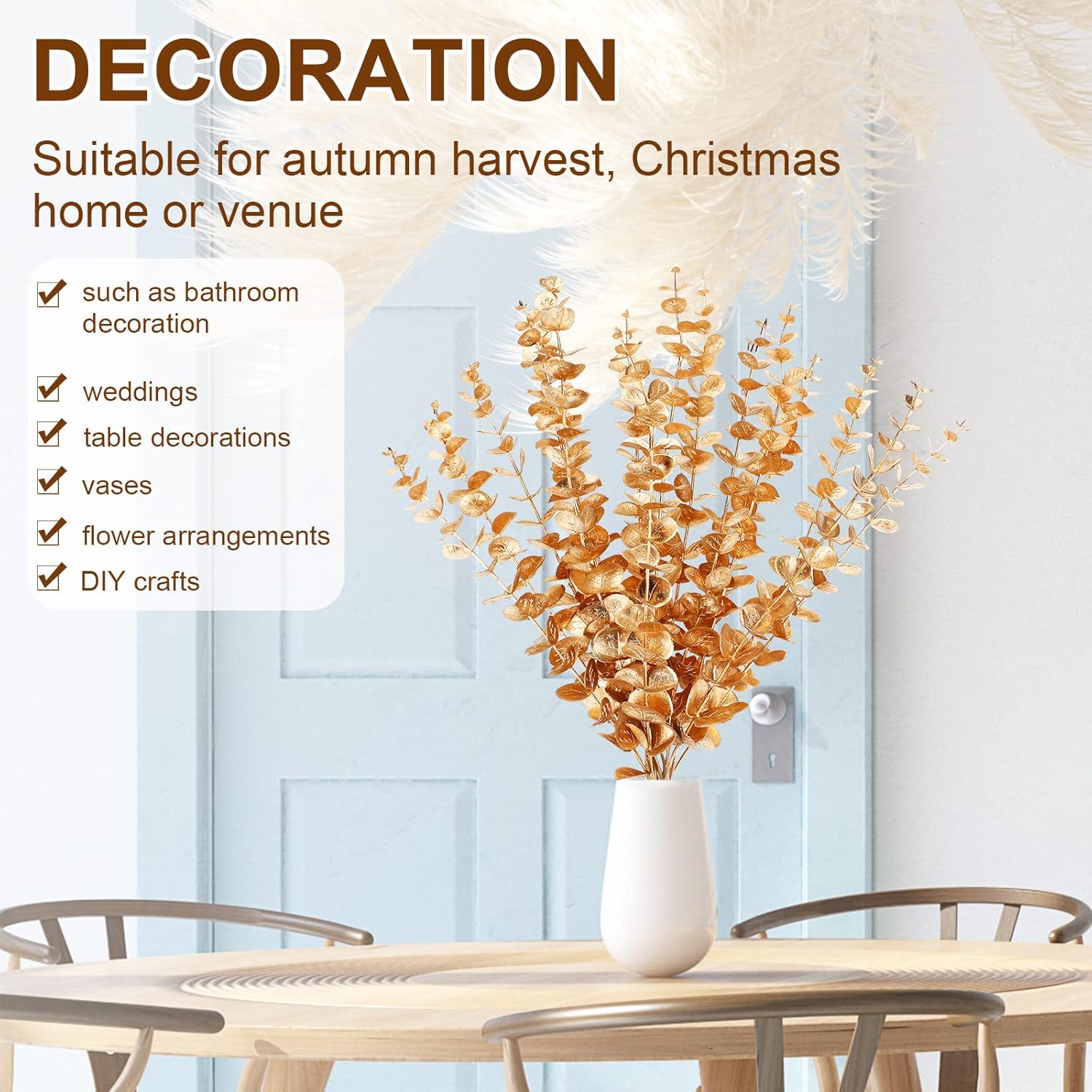 Waydress 12 Piece Gold Eucalyptus Spray Artificial Flower Decor
