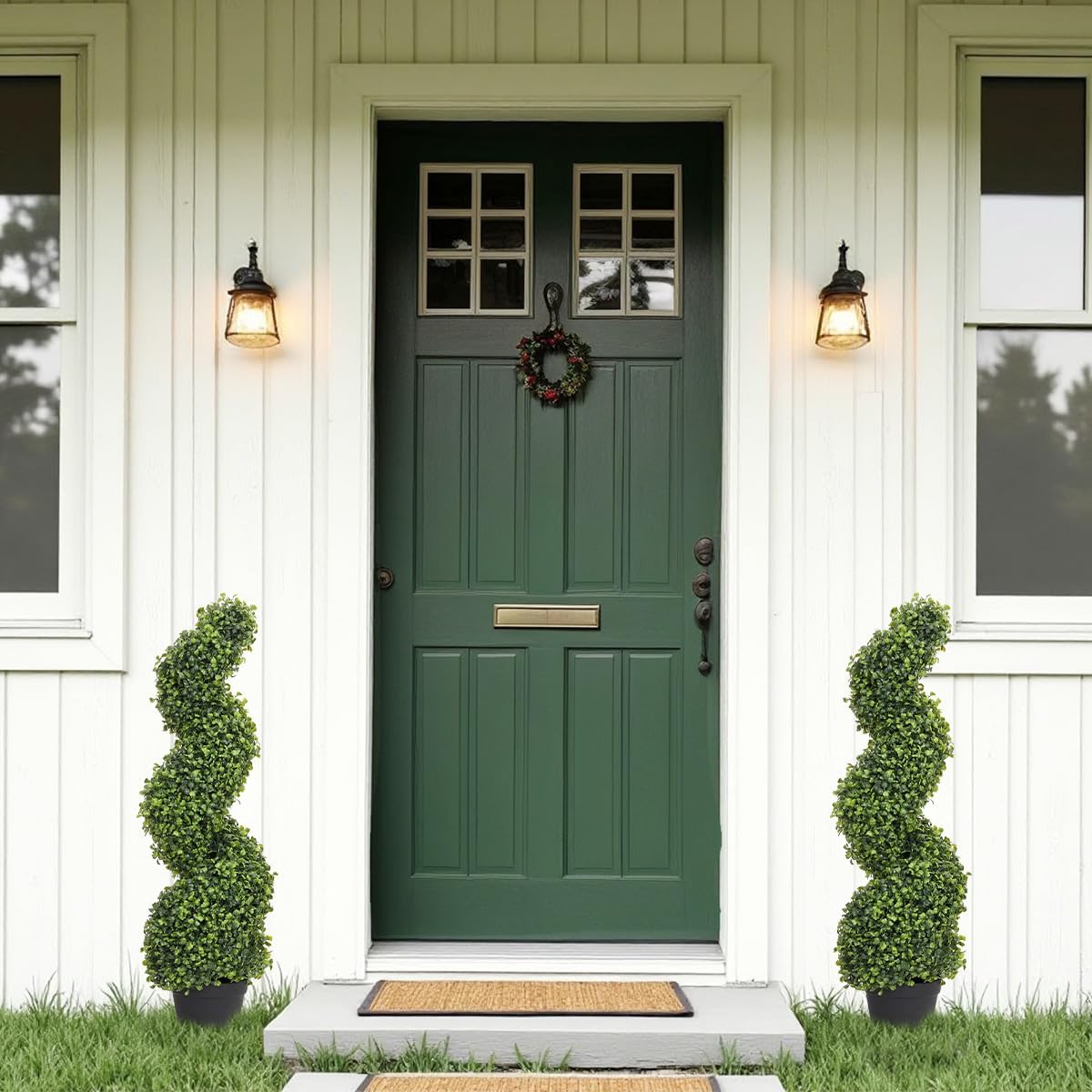 THE BLOOM TIMES 3ft Spiral Boxwood Artificial Trees Set of 2