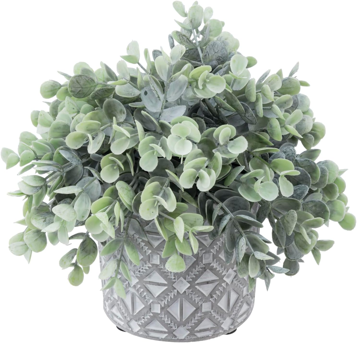 MyGift Artificial Eucalyptus Plant in Modern Gray Concrete Pot with Geometric Design