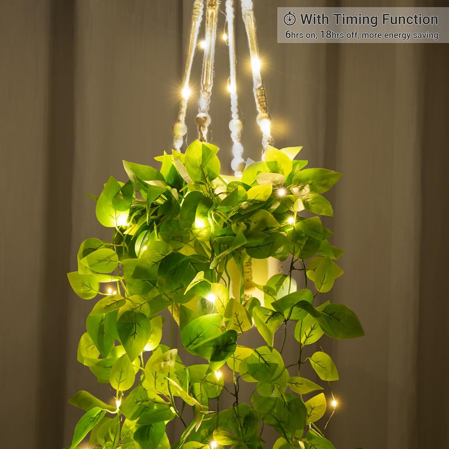 Mkono Fake Hanging Plant with Lights for Home Decor
