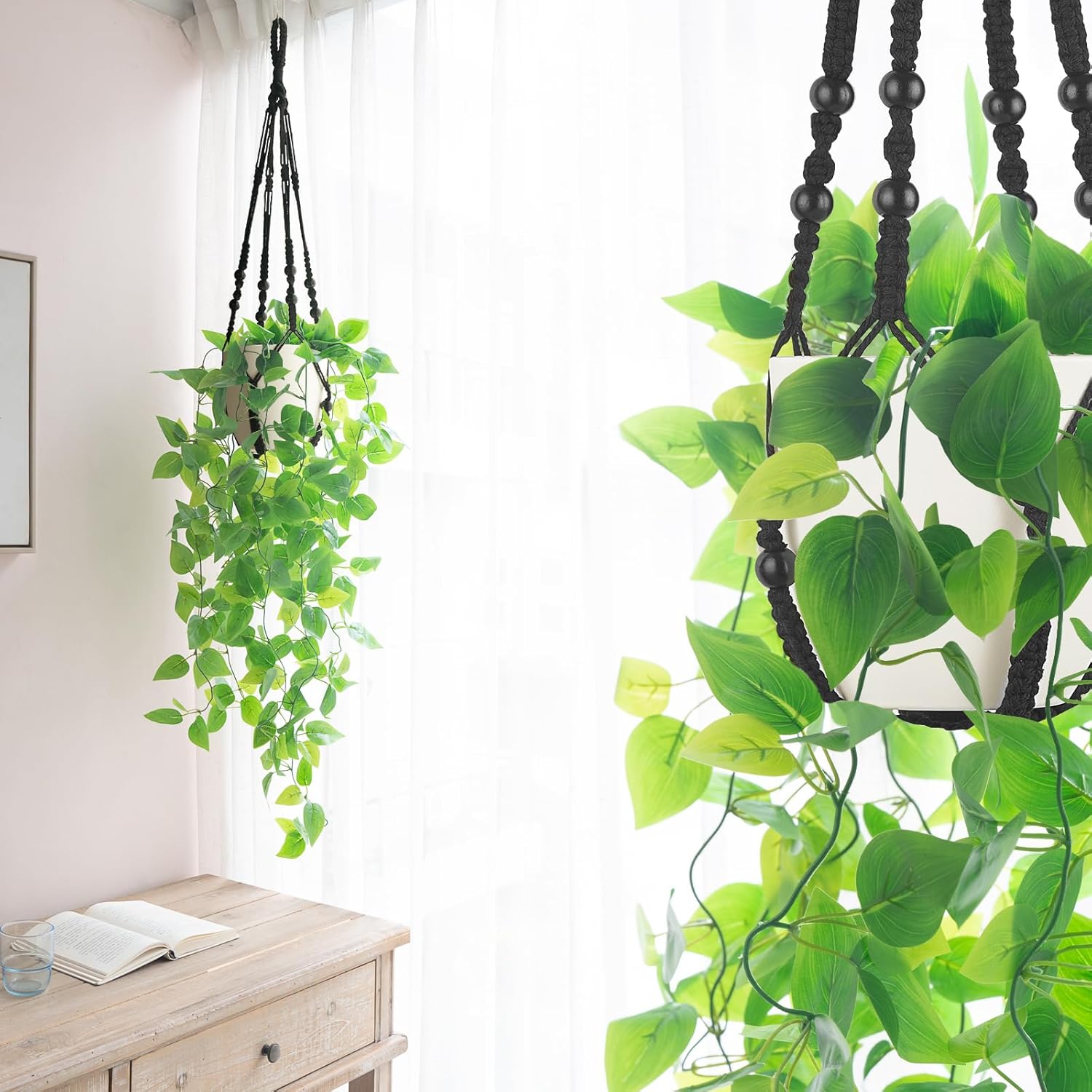 Mkono Artificial Hanging Plant with Pot and Macrame Hanger