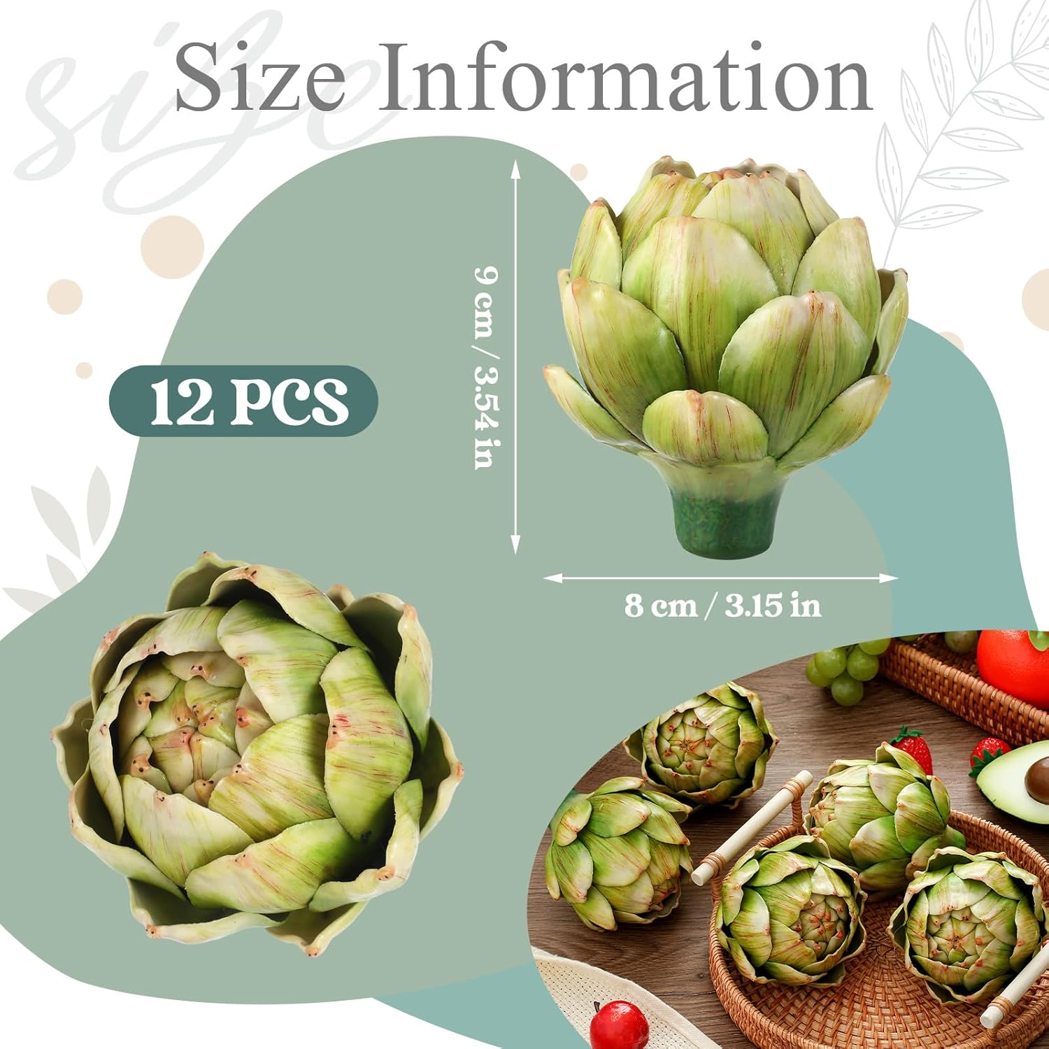 Timgle 12 Pcs Green Artificial Artichokes Decor Set