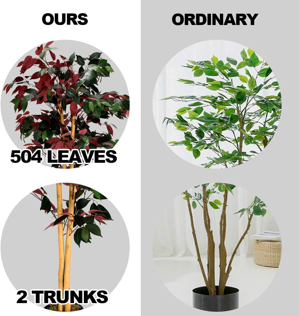COSTWAY Artificial Ficus Tree in Pot Green Red