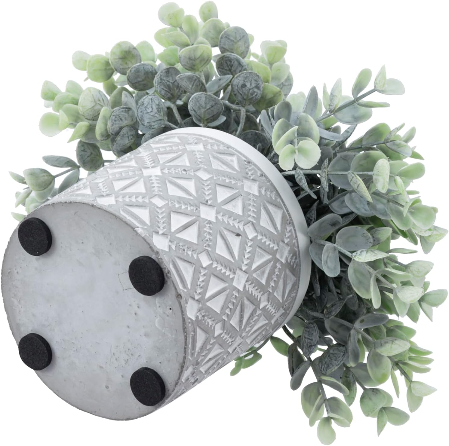 MyGift Artificial Eucalyptus Plant in Modern Gray Concrete Pot with Geometric Design