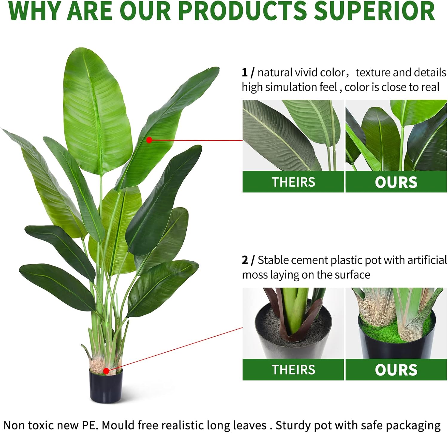 Haihong Artificial Bird of Paradise Plant 5FT 1Pack