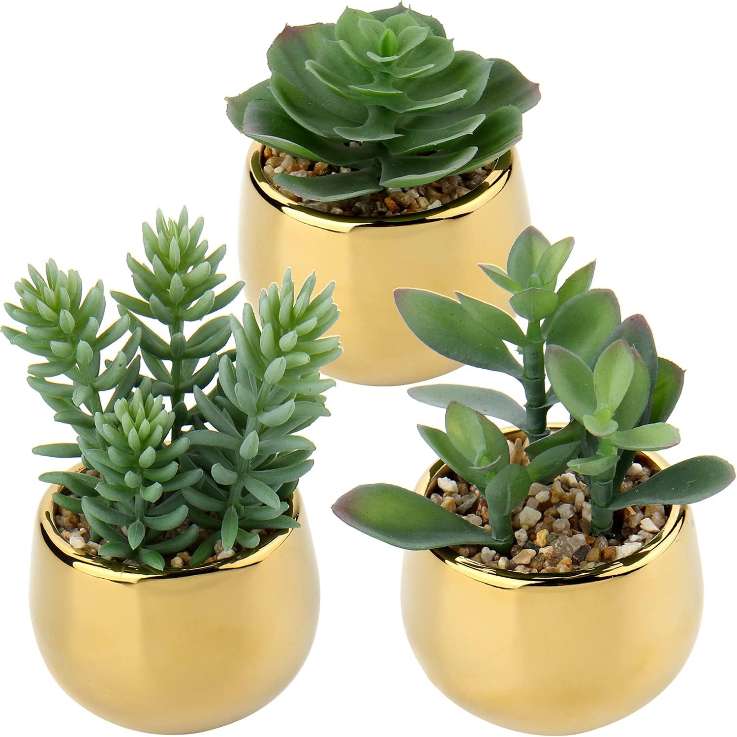 Briful Artificial Succulents in Gold Ceramic Pots Set of 3