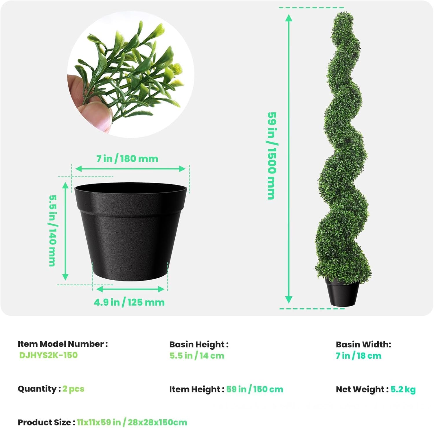 5FT Artificial Boxwood Spiral Topiary Trees 2 Pack