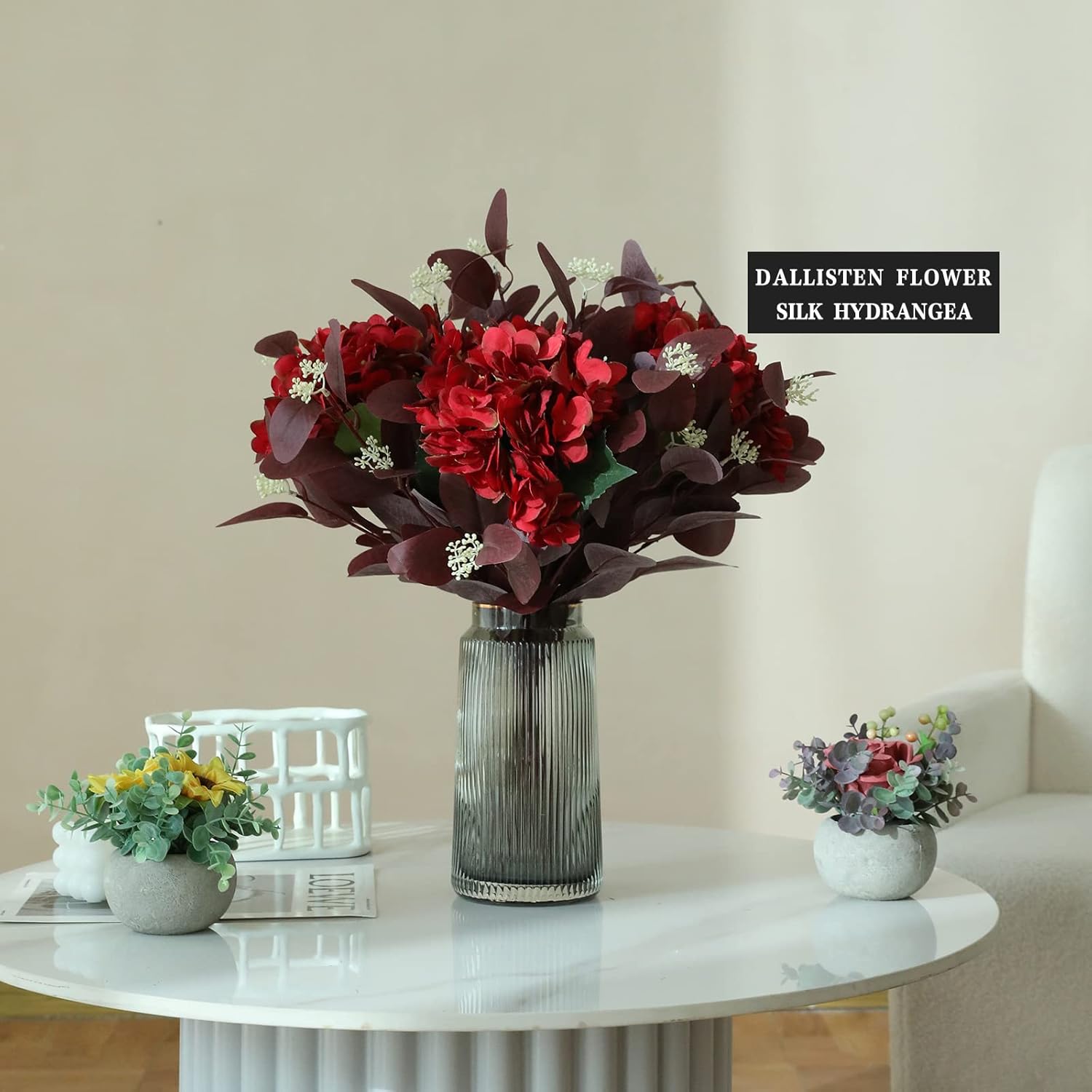20 Inch Artificial Eucalyptus Stems with Berries 12Pcs Burgundy